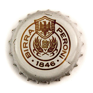 Peroni gold on white crown cap